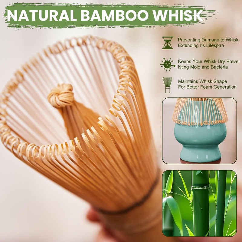 RANERANE Matcha Whisk Set, Sakura Blue Ceramic Matcha Set Includes Matcha Bowl, Matcha Whisk (Chasen) and Holder, Sifter, Bamboo Scoop & Spoon - 6 Pcs Matcha Kit for Matcha Lovers - Image 3